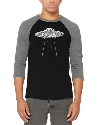 Men's Flying Saucer Ufo Raglan Baseball Word Art T-shirt