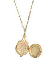 14K Gold-Dipped Pink Enamel Mary and Child Image Locket Necklace