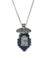 Pewter Crystal Blue Enamel Virgin Mary Locket Pendant