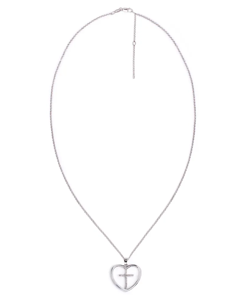 Diamond Cross in Heart Pendant Necklace (1/10 ct. t.w.) in Sterling Silver, 16" + 2" extender