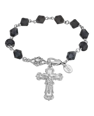 Silver-Tone Blue Crucifix Bracelet