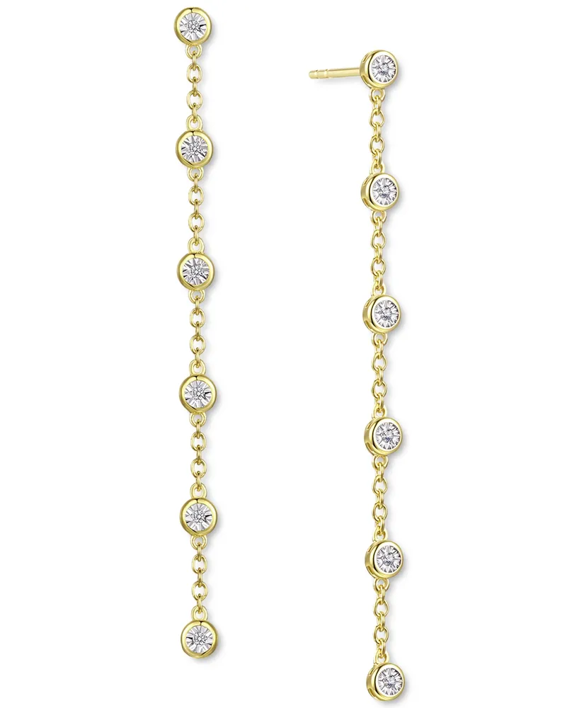 Diamond Bezel Linear Drop Earrings (1/10 ct. t.w.) in Sterling Silver, 14k Gold-Plated Sterling Silver or 14k Rose Gold-Plated Sterling Silver