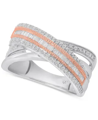 Diamond Crossover Statement Ring (1/3 ct. t.w.) Sterling Silver & 14k Rose Gold-Plate
