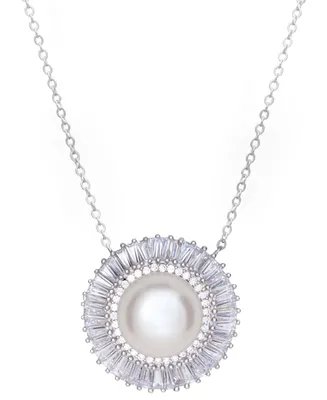 Cultured Freshwater Mabe Pearl (12mm) & Cubic Zirconia Baguette Pendant Necklace in Sterling Silver, 16" + 2" extender