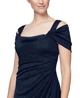 Alex Evenings Petite Cold-Shoulder Draped Metallic Gown
