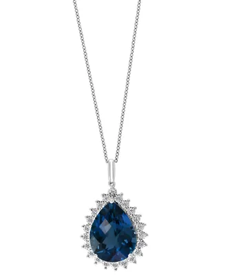Effy London Blue Topaz (12-7/8 ct. t.w.) & Diamond (1/5 ct. t.w.) 18" Pendant Necklace in 14k White Gold