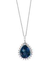 Effy London Blue Topaz (12-7/8 ct. t.w.) & Diamond (1/5 ct. t.w.) 18" Pendant Necklace in 14k White Gold