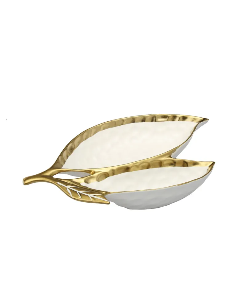 Classic Touch Porcelain Leaf Relish Dish with Rim