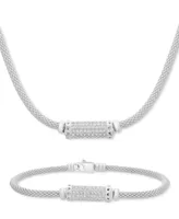 Cubic Zirconia Mesh Popcorn Statement Necklace in Sterling Silver, 18" + 2" extender