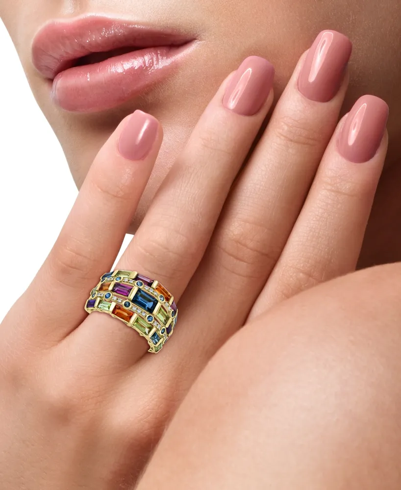 Effy Multi-Gemstone (3-3/4 ct. t.w.) & Diamond (1/10 ct. t.w.) Statement Ring in 14k Gold