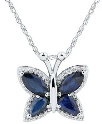 Sapphire (1-1/3 ct. t.w.) & Diamond (1/10 ct. t.w.) Butterfly 18" Pendant Necklace in 14k Gold (Also in Emerald)