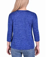 Women's 3/4 Sleeve Cutout Neck Top with Studs