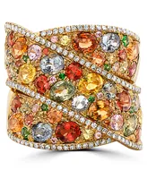 Effy Multi-Gemstone (5-3/4 ct. t.w.) & Diamond (1/3 ct. t.w.) Crossover Wide Statement Ring in 14k Gold