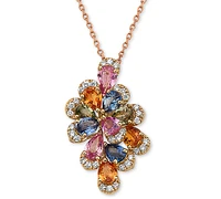 Effy Multi-Sapphire (2-1/6 ct. t.w.) & Diamond (1/6 ct. t.w.) Flower 16" Pendant Necklace in 14k Gold