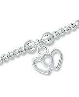 Bead Double Heart Charm Bracelet in Silver Plate