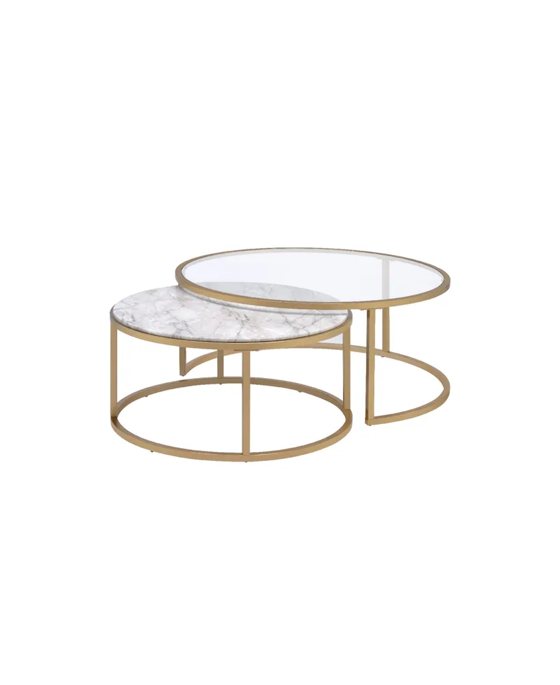 Acme Furniture Shanish 2-Piece Nesting Table Set - Faux Marble and Gold