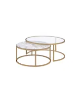 Acme Furniture Shanish 2-Piece Nesting Table Set - Faux Marble and Gold
