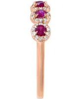 Ruby (1/3 ct. t.w.) & Diamond (1/6 ct. t.w.) Five Stone Halo Ring in 14k Rose Gold