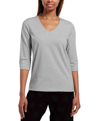 Hue Women's Sleepwell Solid 3/4 V-Neck T-Shirt with Temperature Regulating Technology