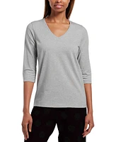 Hue Women's Sleepwell Solid 3/4 V-Neck T-Shirt with Temperature Regulating Technology