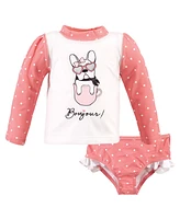 Hudson Baby Girls Swim Rashguard Set, Bonjour, 9-12 Months