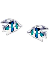 Lab-Created Blue Opal Fish Stud Earrings in Sterling Silver