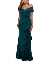 Xscape Ruffled Off-The-Shoulder Gown