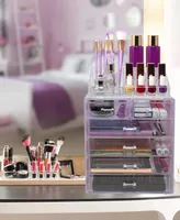 Sorbus 2 Piece Acrylic Makeup and Jewelry Storage Organizer Case (6 Drawers and Lipstick Tray) - Tie Dye Pink