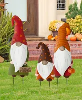 Glitzhome Set of 3 Fall Gnome Family Yard Stake or Wall Decor or Standing Decor Kd, Three Function