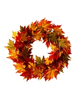 Glitzhome 24" D Fall Lighted Maple Leaves Wreath