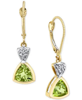 Peridot (2-7/8 ct. t.w.) & Diamond (1/20 ct. t.w.) Trillion Drop Earrings in 14k Gold