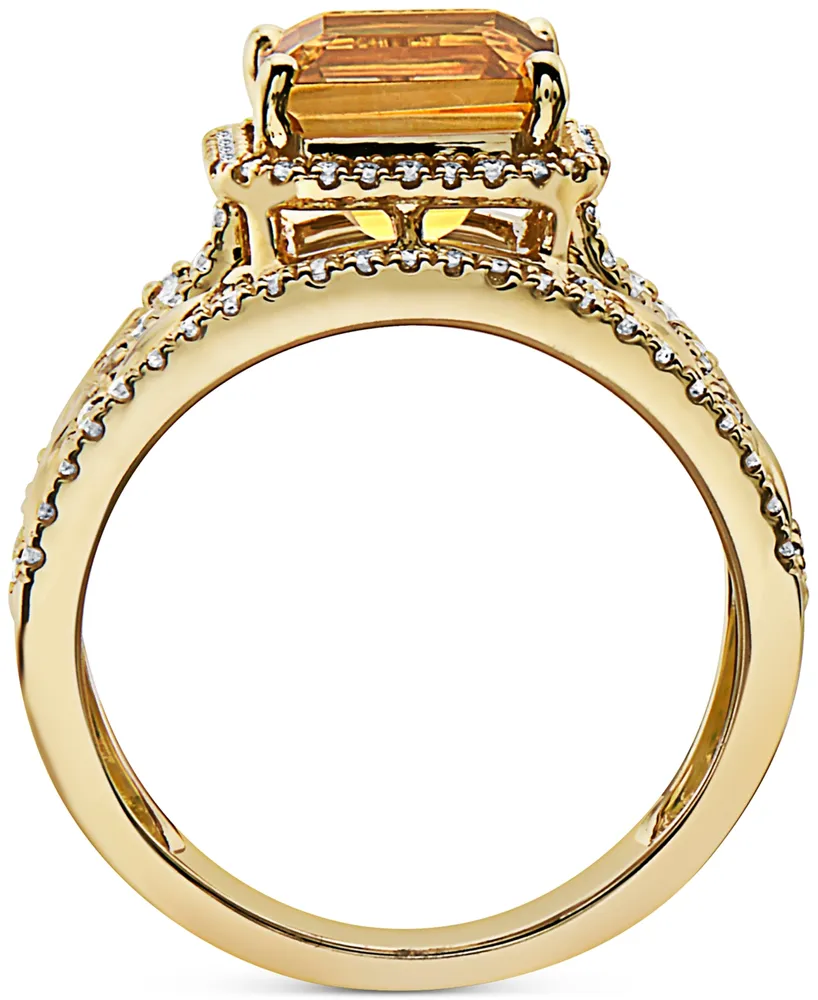 Effy Citrine (2-3/4 ct. t.w.) & Diamond (1/2 ct. t.w.) Multirow Statement Ring in 14k Gold