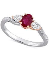 Ruby (7/8 ct. t.w.), White Sapphire (1/3 t.w.) & Diamond (1/20 Ring 14k Rose Gold