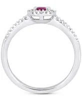 Ruby (5/8 ct. t.w.) & Diamond (1/8 Oval Halo Ring 10k White Gold