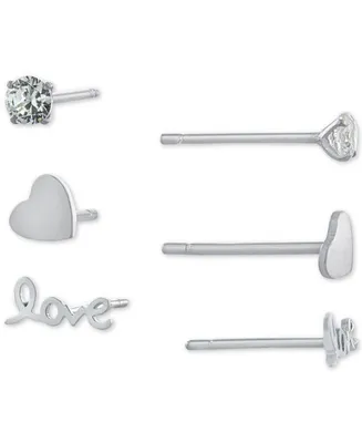 Giani Bernini 3-Pc. Set Cubic Zirconia & Love-Themed Stud Earrings in Sterling Silver, Created for Macy's