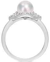 Cultured Freshwater Pearl (7mm) & Lab-Created White Sapphire Accent Ring Sterling Silver