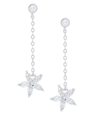 Cubic Zirconia Hanging Flower Stud Silver Plate Earrings