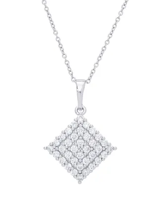 Cubic Zirconia Square Pendant 18" Silver Plate Necklace