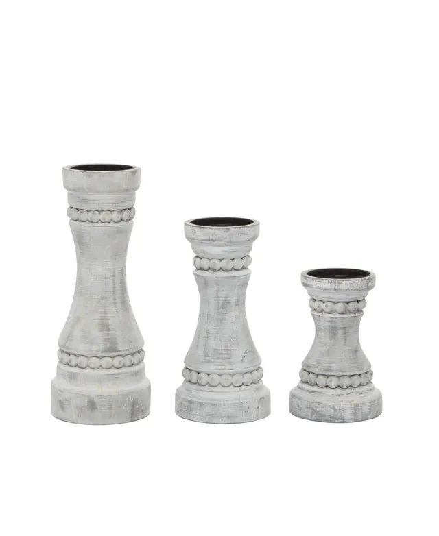 Mud Pie Pine Hill Collection Beaded Wood Candlesticks