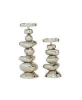 Contemporary Candle Holder, Set of 2 - Silver