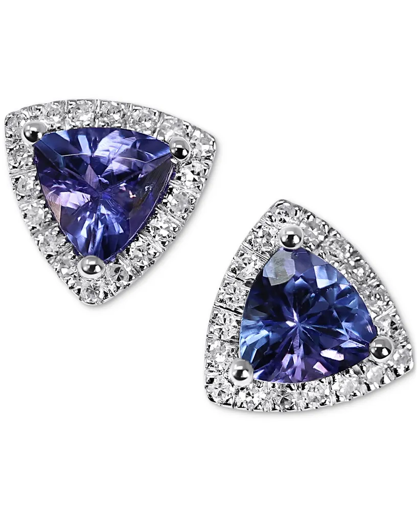 Tanzanite (3/4 ct. t.w.) & Diamond (1/8 ct. t.w.) Triangle Halo Stud Earrings in 14k White Gold