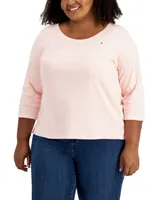 Tommy Hilfiger Plus Size Cotton 3/4-Sleeve T-Shirt