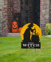Glitzhome 30" H Halloween Wooden Metal The Witch Is In Stake or Wall Decor
