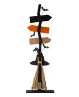 Glitzhome 42" H Lighted Wooden Witch's Broom Porch Decor