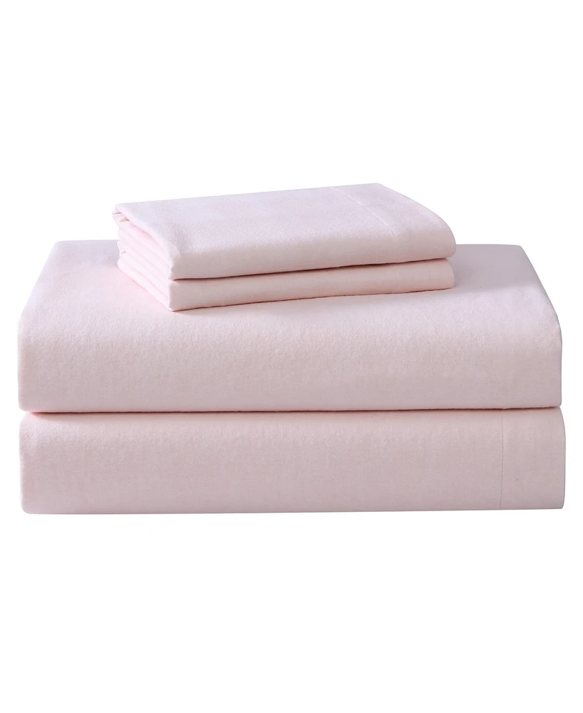 Laura Ashley Solid Cotton Flannel -Pc. Sheet Set