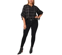 Vince Camuto Plus Plaid Flutter Sleeve Henley Blouse