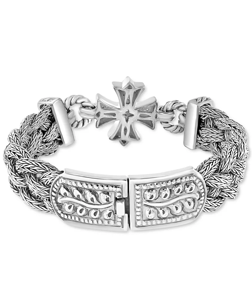 Effy Diamond Cross Woven Bracelet (1/3 ct. t.w.) in Sterling Silver & 18k Gold