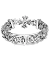 Effy Diamond Cross Woven Bracelet (1/3 ct. t.w.) in Sterling Silver & 18k Gold