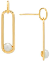 Cultured Freshwater Button Pearl (5mm) Paperclip Drop Earrings Sterling Silver or 14K Yellow Gold Over