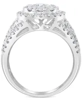 Effy Diamond Round & Baguette Halo Cluster Engagement Ring (2 ct. t.w.) in 14k White Gold
